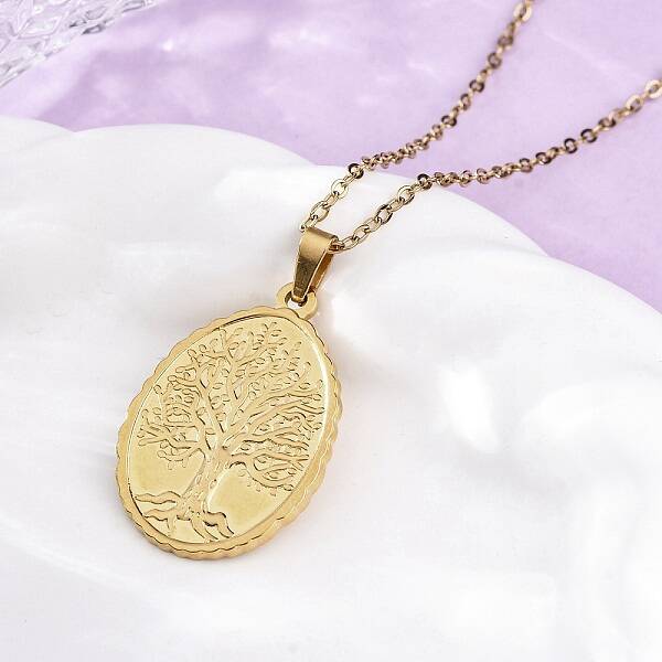 Oval Tree of Life 304 Stainless Steel Pendant Necklaces