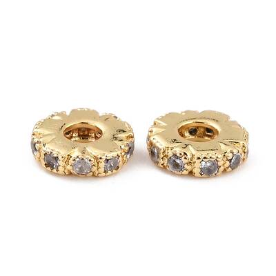 Brass Micro Pave Clear Cubic Zirconia Beads