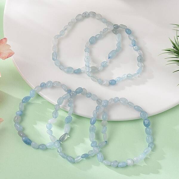 Natural Aquamarine Bead Stretch Bracelets