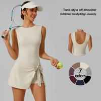 TimeOFF Women's Tank Off-Shoulder U-Back Dress | Side-Tie, Built-In Shorts | Soft, Stretchy, Skin-Friendly | Tennis Yoga Gym ...