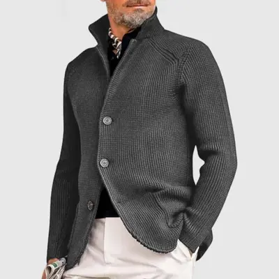 Mens Sweater Blazer Knitted Cardigan Sweater Sport Coat Casual Warm Stand Collar Chunky Button Down Wool Suit Jacket