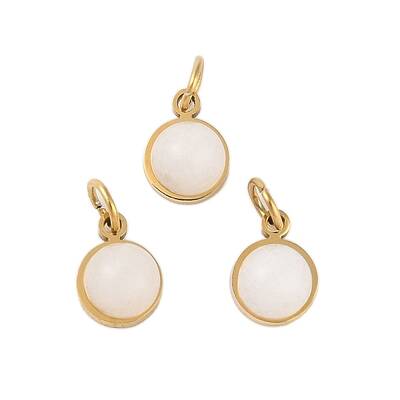 Ion Plating(IP) Natural White Jade Half Round Charms with Jump Ring
