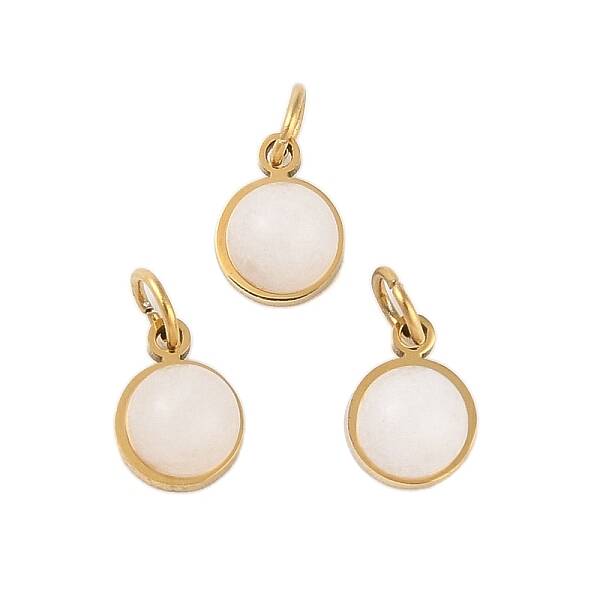 Ion Plating(IP) Natural White Jade Half Round Charms with Jump Ring