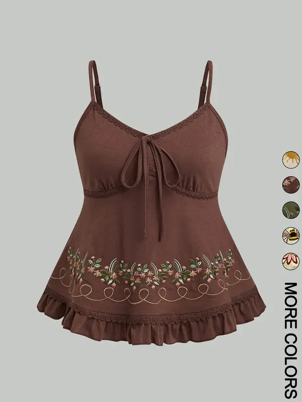 Women's Floral Embroidery Cami Top, Boho Sleeveless Top for Beach Holiday Vacation, Ladies Clothes for All Seasons, Camisole