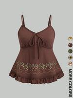 Women's Floral Embroidery Cami Top, Casual Boho Chic Sleeveless Top for Beach Holiday Vacation, Ladies Clothes for All Season...