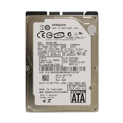 0FY770 Dell 80GB 5400RPM SATA 1.5Gb/s 8MB Cache 2.5-Inch Hard Drive
