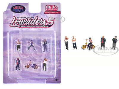 Lowriders #5 6 piece (5 People, 1 Bicycle) Diecast Figures Set 1/64 Scale Models by American Diorama