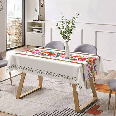 Colorful Floral Ethnic White Rectangle Tablecloth - Aperturee