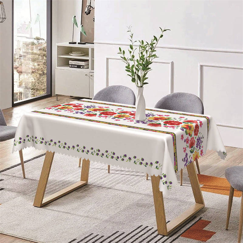 Colorful Floral Ethnic White Rectangle Tablecloth - Aperturee