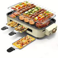 Smokeless electric grill, frying and grilling electric grill with removable non-stick tray and grill rack, with 3 mini pans, ...