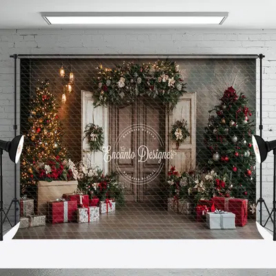 Aperturee Retro Door Trees Gifts Festive Christmas Backdrop | Diy Christmas Backdrop | Christmas Photoshoot Backgrounds | Chr...