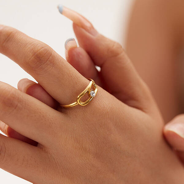 Fashionable Stainless Steel Clear Cubic Zirconia Hollow Rectangle Cuff Rings for Women