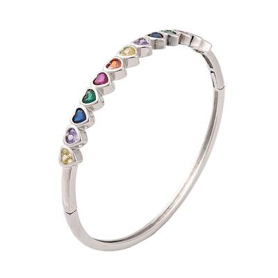 Brass Pave Colorful Glass Hinged Bangles for Women
