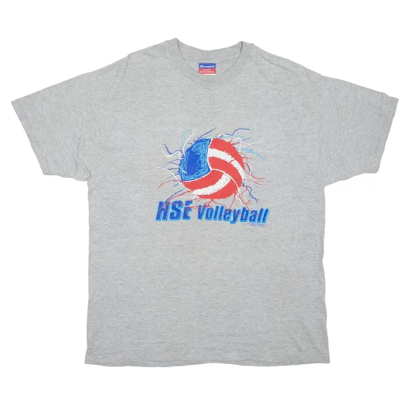 CHAMPION HSE Volleyball USA T-Shirt Grey Short Sleeve Mens L