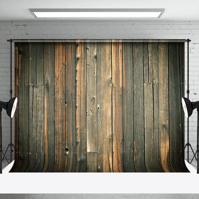Retro Weathered Brown Wooden Wall Backdrop For Photo - Aperturee