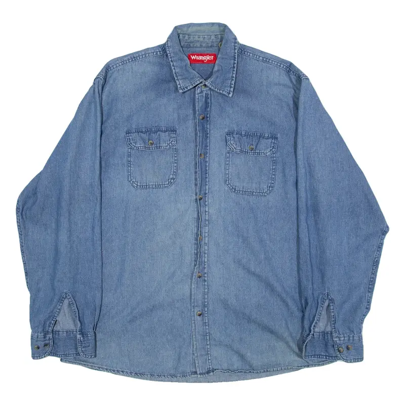 WRANGLER Mens Plain Shirt Blue Long Sleeve XL
