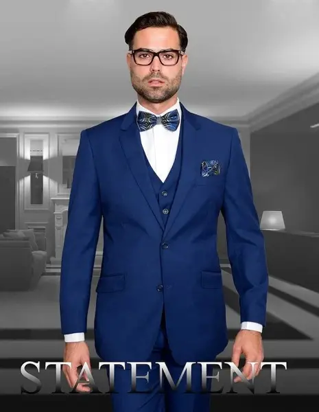 Tailored Fit Men's 3 Piece 100% Wool Suit  Statement Collection