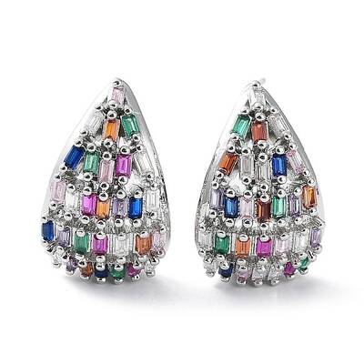 Rack Plating Brass Cubic Zirconia Teardrop Stud Earrings