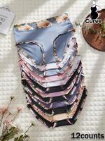 【Plus Size】patchwork Floral Print High Waist Knicker, Casual Soft Comfy Breathable Panties for Daily Wear, Lingerie for W...