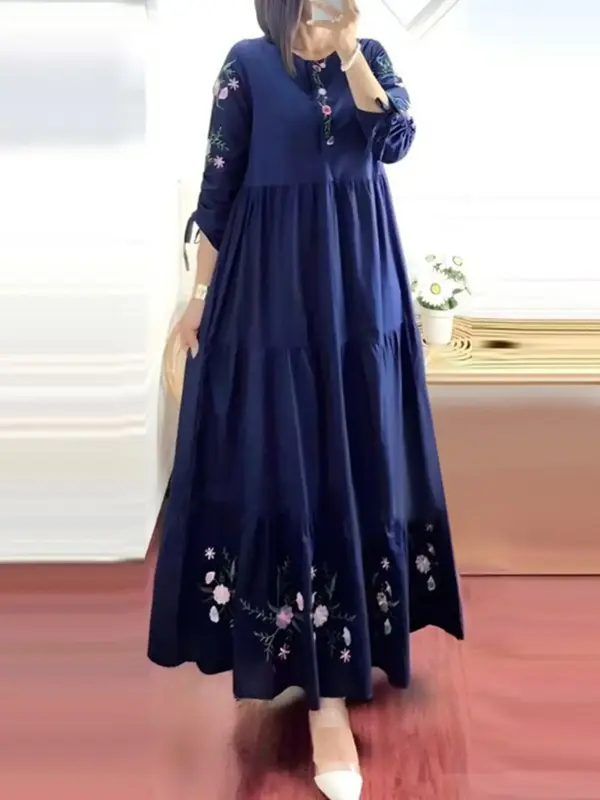 Women's Floral Print Ruched Drawstring Long Dress, Elegant 3/4 Sleeve Round Neck Maxi Dress for Party Holiday Wedding Guest, ...