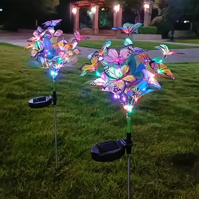Solar Powered Butterfly Tree Design Garden Light, Waterproof Outdoor Decoration Light without Battery, Creative Decorative L...