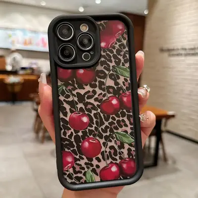 Cherry Pattern Phone Case, Anti-fall Phone Protector Cover, Shockproof Phone Protective Case Compatible with iPhone 15 14 13 ...