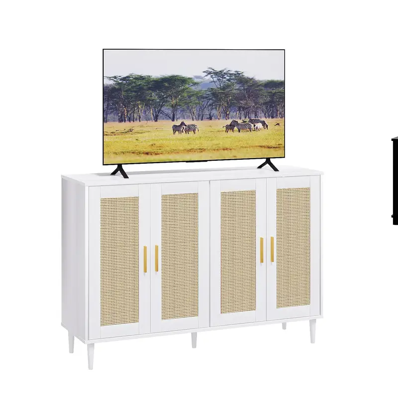 Furniture - Rattan Decorated Sideboard - Kitchen Buffet Cabinet with Storage , Coffee Bar Cabinet with Adjustable Shelves for...