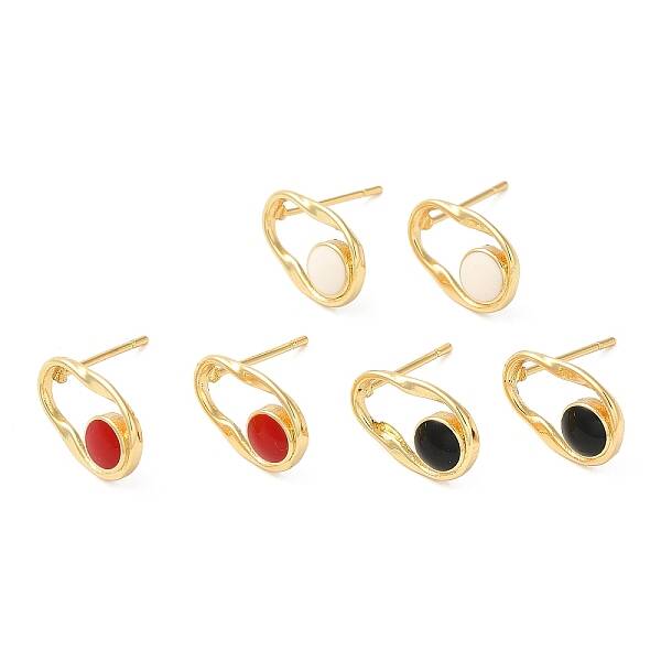 Rack Plating Brass Twist Oval Stud Earrings with Enamel