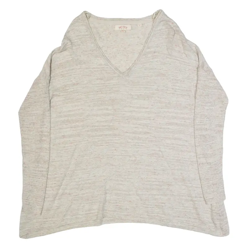 FAT FACE Womens Jumper Beige V-Neck Tight Knit Linen UK 10