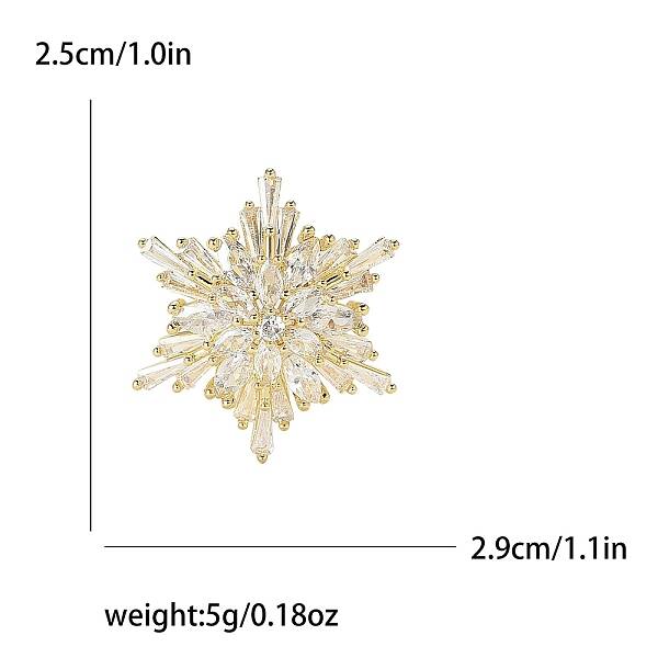 Christmas Brass Pave Clear Cubic Zirconia Snowflake Brooch for Clothes
