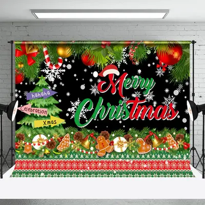 Green Xmas Tree Gingerbread Merry Christmas Backdrop - Aperturee