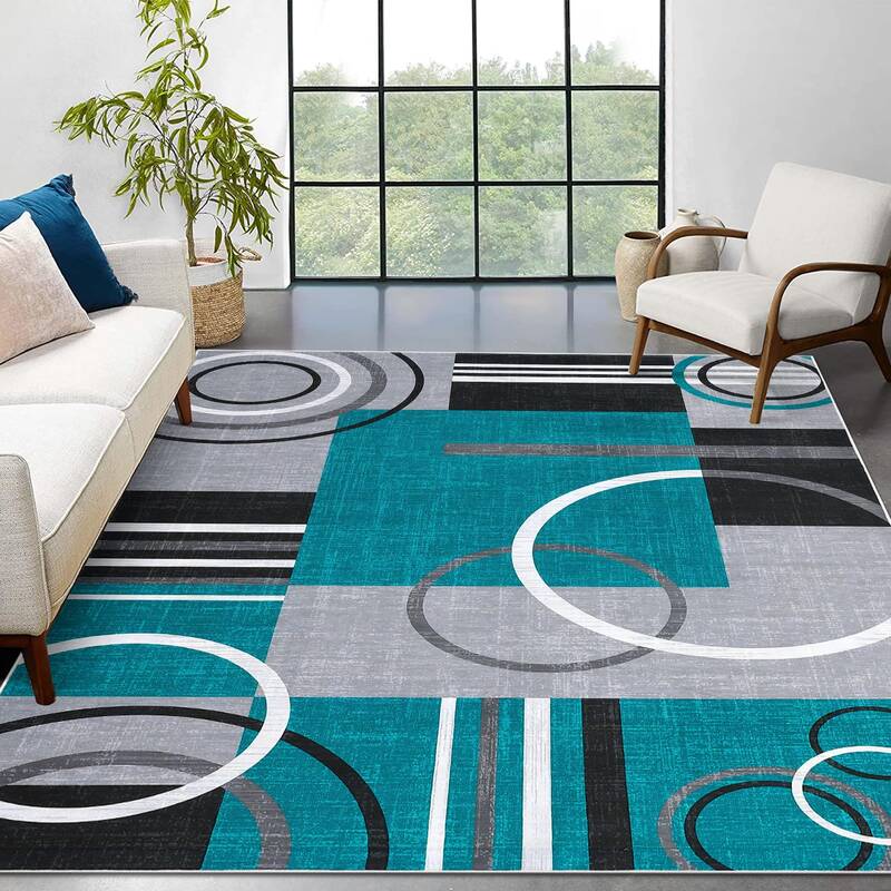 Garvee Modern Turquoise 4x6 Washable Area Rug - Non Slip, Low Pile - Stain Resistant, Machine Washable - Durable, Soft Fabric...