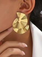 Sector Shaped Stud Earrings, Casual Laser Texture Jewelry for Women & Girls, Party, Daily Clothing Decor, Birthday Gift