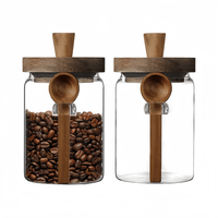 1/2 Pack Glass Food Storage Jars with Bamboo Wood Lid and Spoon, 20.3oz Glass Kitchen Canisters for Coffee, Tea, Cereal, Spic...