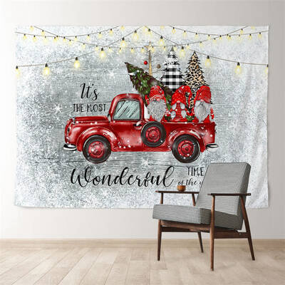 Aperturee Red Truck Wonderful Gifts Photo Grey Xmas Backdrop
