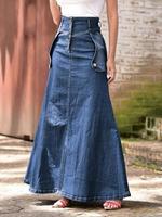 Women's Solid Color Button Fly Denim Skirt, Street Fashion Casual Comfy Skirt for Daily Outdoor Wear, Ladies Bottoms for Spri...