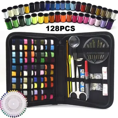 Sewing Kit, 128pcs/set Portable Mini Sewing Kit with 40 Color Thread, Tape Measure, Needles, Scissors and Other Accessories, ...