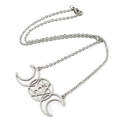 Non-Tarnish 201 Stainless Steel Triple Moon Goddess Pendant Necklace with Cable Chains