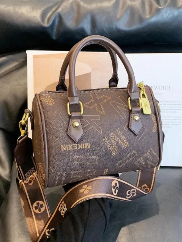 Fashion Random Letter Print Boston Bag As Gift, Casual Pu Leather Zipper Shoulder Bag for Women, Trendy Matching Classic Hand...