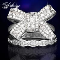 SOLIVINE 2-Piece Bow-Shaped Ring & Matching Band 925 Sterling Silver with  5A Cubic Zirconia Pave-Set Design for Engagements ...