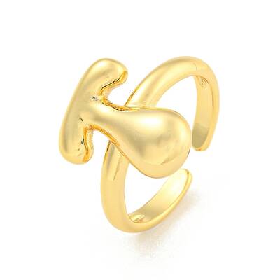 Brass Letter Open Cuff Rings for Women