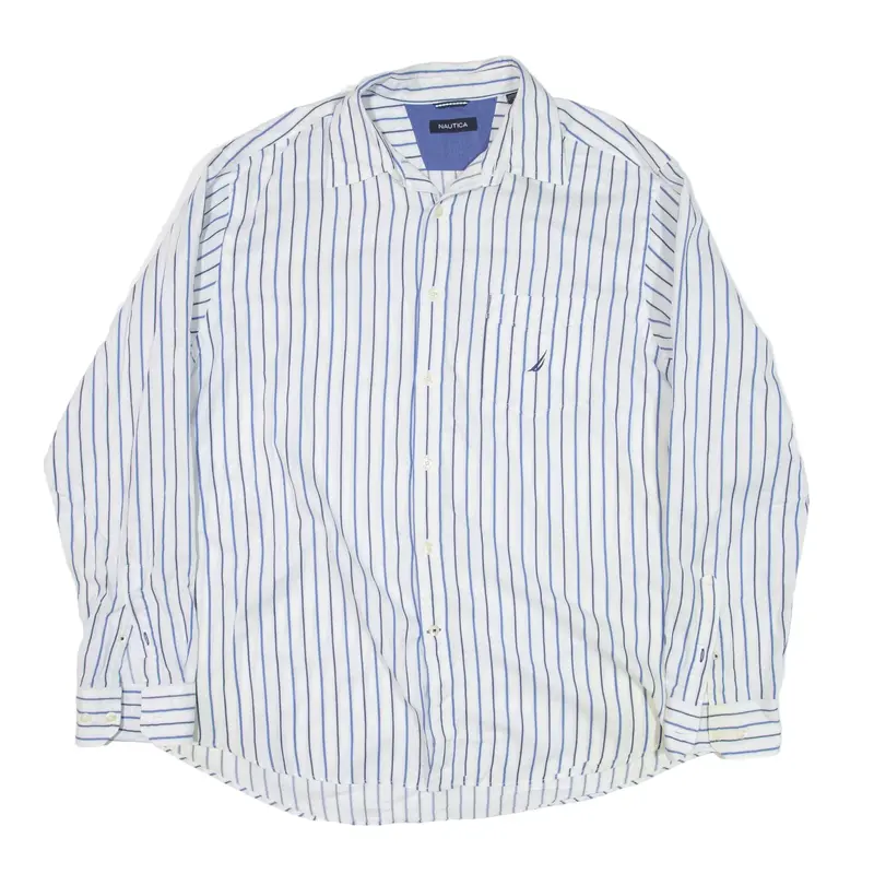 NAUTICA Shirt White Striped Long Sleeve Mens XL