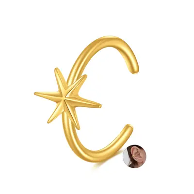 14K Gold Six Pointed Star Single Cuff Earrings