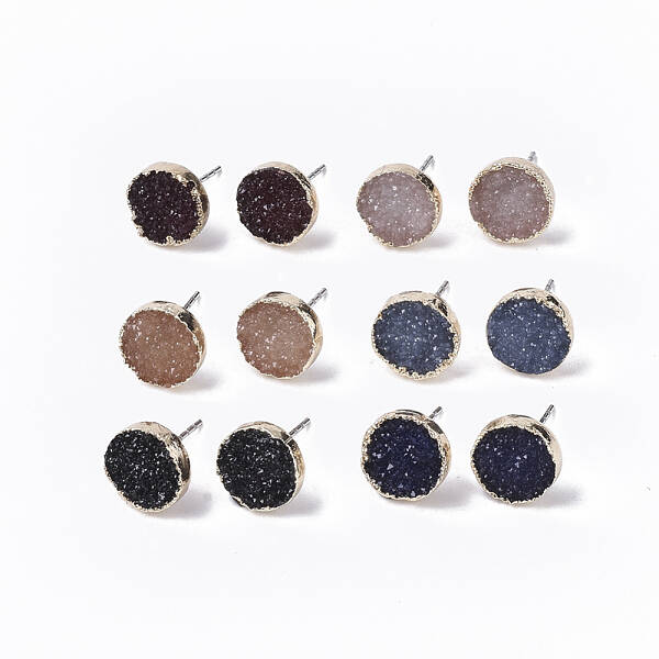 Electroplate Druzy Resin Stud Earrings