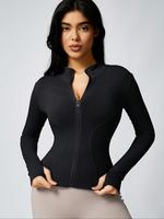 Women's Thumb Hole Design Zip Up Sports Jacket, Jackets for Women, Sporty Breathable Comfortable Long Sleeve Coat for Gym Wor...