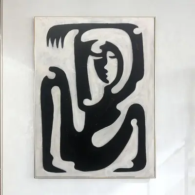 Abstract Woman Silhouette Painting Female Canvas Art Figurative Artwork Minimalist Art Textured Painting Hand Painted Art for...