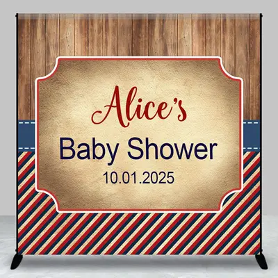 Custom Wood And Stripe Retro Baby Shower Backdrop