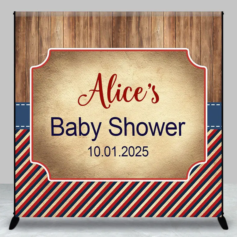 Custom Wood And Stripe Retro Baby Shower Backdrop