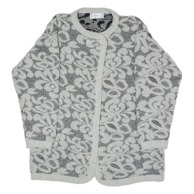 J.J. BROWNE Womens Jacket Grey Knit Wool 80s Floral UK 12