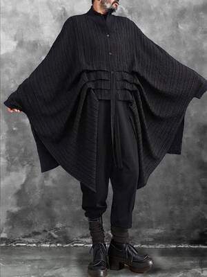 Unique Bat Sleeves Cape Tops, Black / XXL